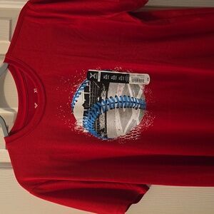 XERSION BRAND BOYS RED BASEBALL SHORT SLEEVE TEE-SHIRT SIZE XL 18/20 HUS…